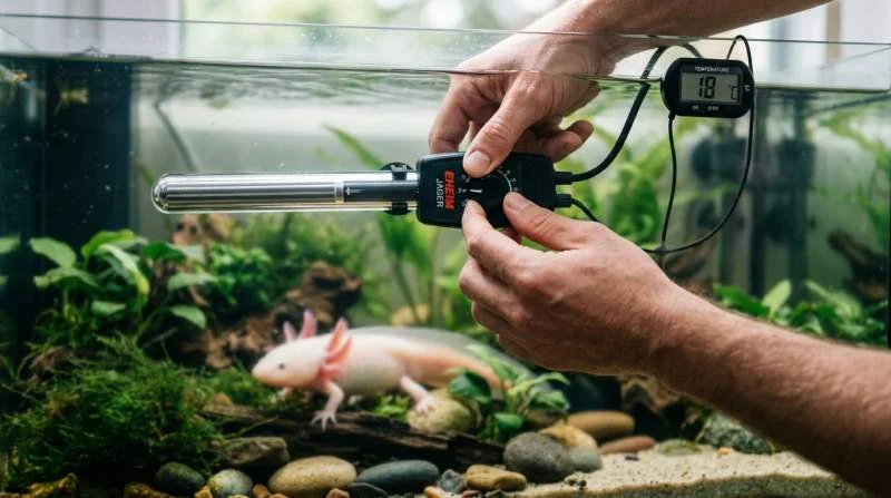Axolotl beim langsamen Erhöhen der Wassertemperatur