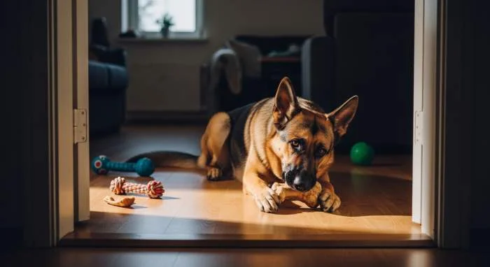 Hund folgt Herrchen ins Bad: Rudelverhalten zeigt enge Bindung und Vertrauen