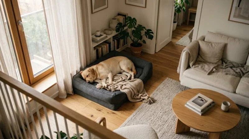 Ein gemütlicher und optimaler Schlafplatz für einen Hund im Wohnzimmer