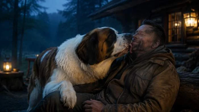Hund leckt einer Person liebevoll das Gesicht, zeigt entspanntes Sozialverhalten