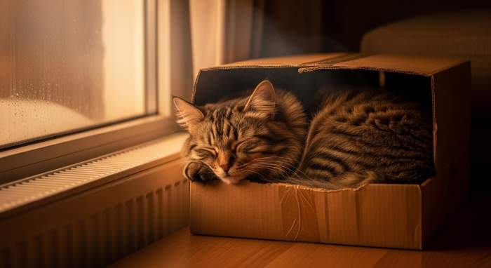 Katze Speichert Warme Im Karton