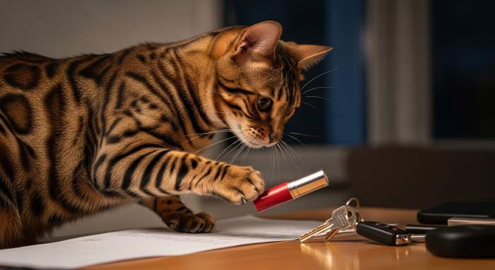Katze Testet Gegenstande Wie Beuteobjekte