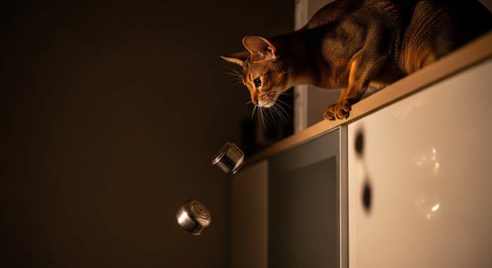 Katze Untersucht Objekte Durch Herunterwerfen