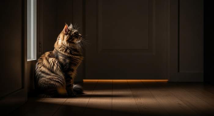 Katze Versucht Durch Die Tur Zu Horen