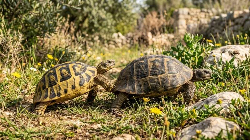 Zwei Griechische Landschildkröten während der Balz