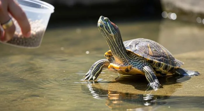 Schildkröte streckt neugierig den Hals im Terrarium