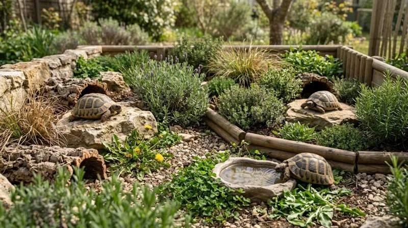 Landschildkröten nutzen getrennte Bereiche im Gehege