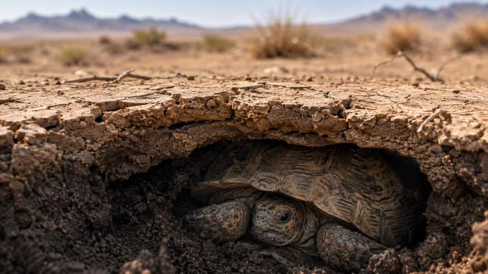 Schildkrote Schutzt Sich Vor Hitze