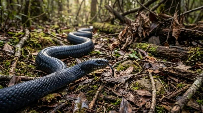 Schlange verfolgt Duftspur am Waldboden