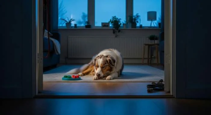 Hund leckt ständig seine Pfote aus Stress. Übermäßiges Pfotenlecken wirkt beruhigend durch Endorphinausschüttung.