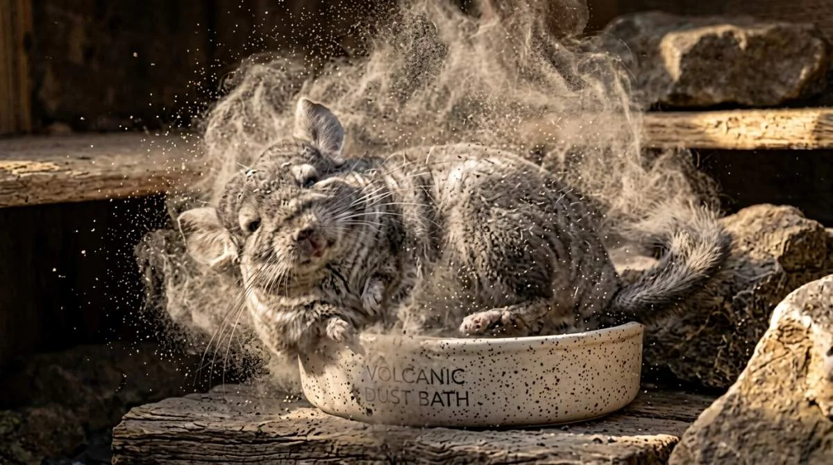 Chinchilla genießt lebenswichtiges Staubbad