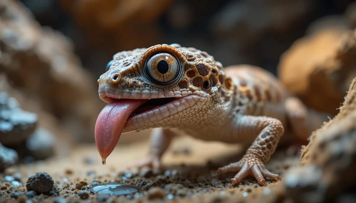 Gecko Leckt Seine Augen Sauber