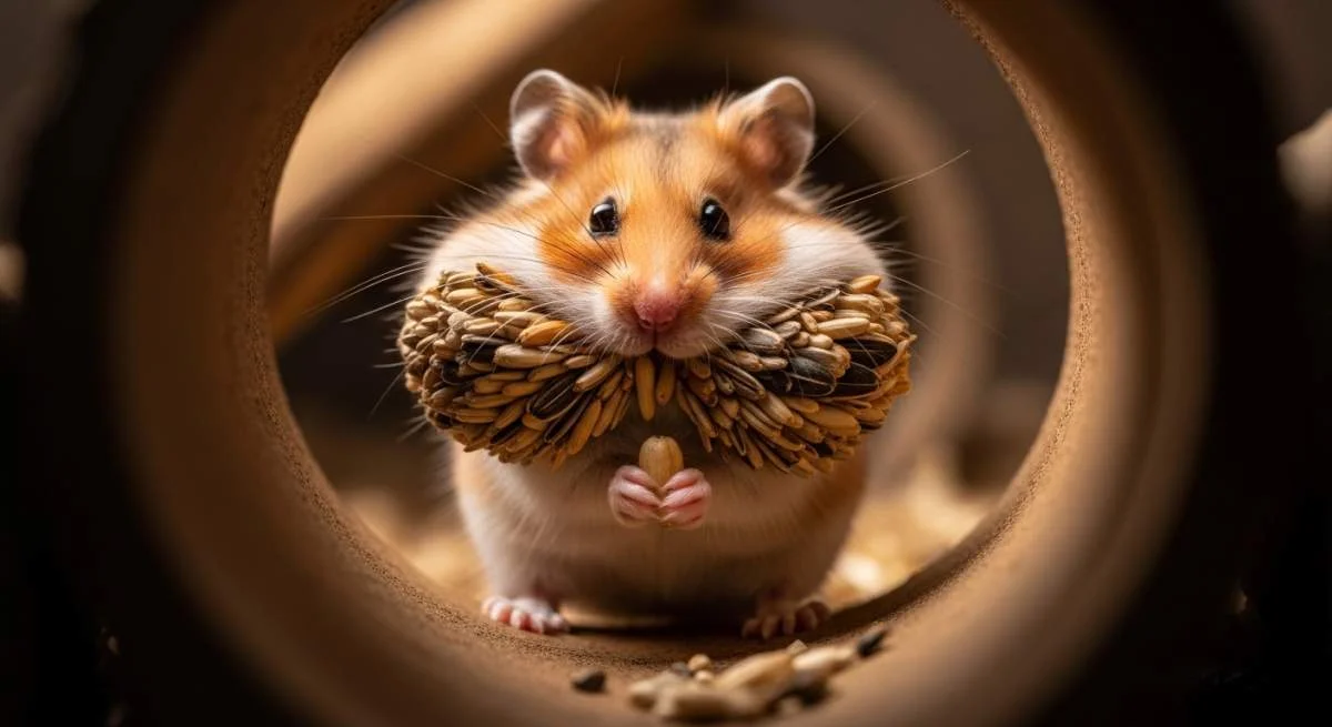 Hamster bunkert Futter in seinen Backentaschen