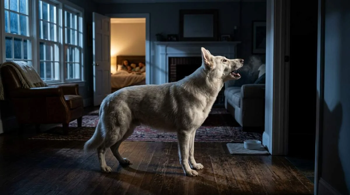 Hund bellt nachts in den Flur