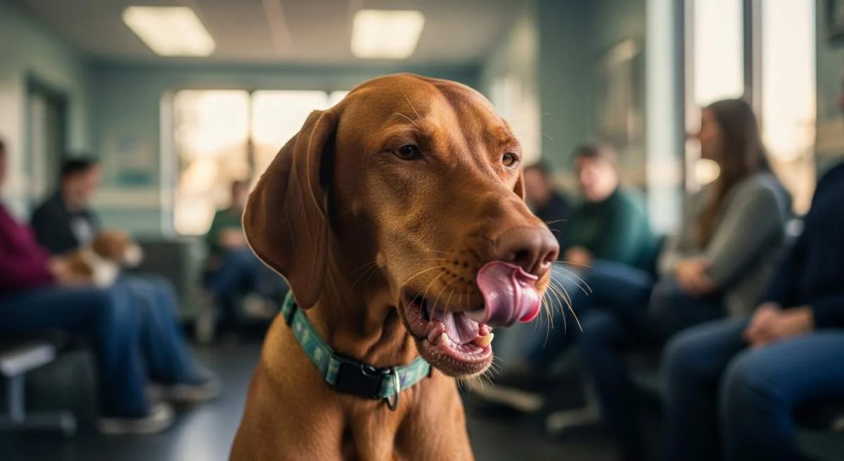Gähnender Hund mit entspannter Körpersprache als Beschwichtigungssignal