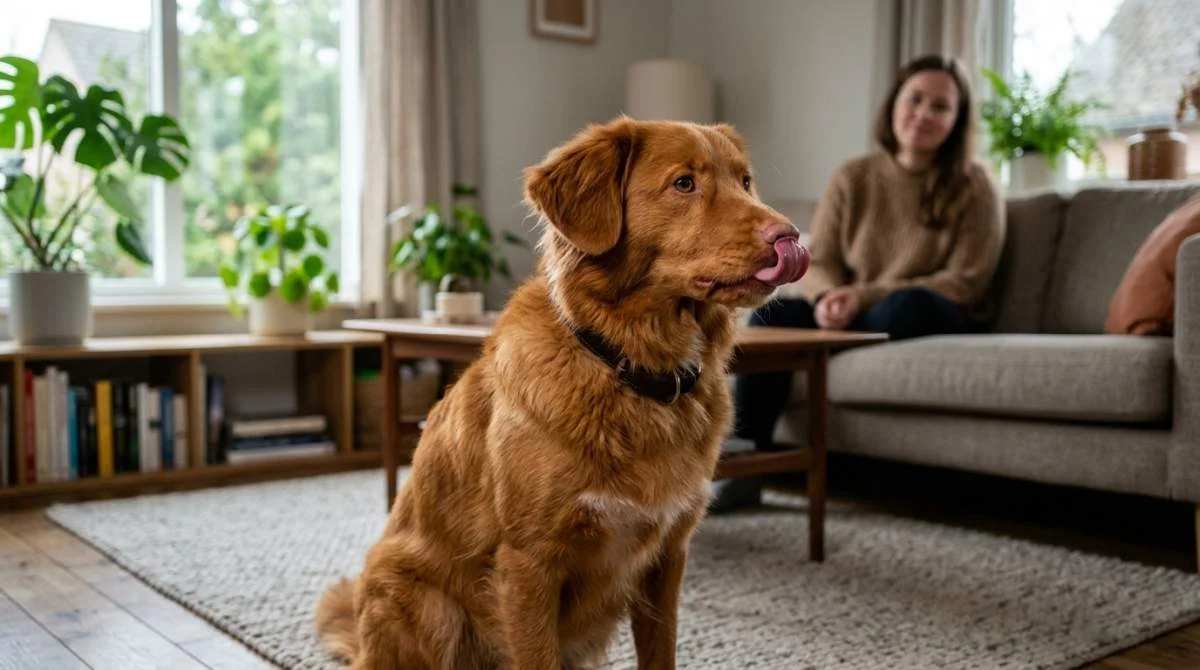 Hund leckt wiederholt in die Luft