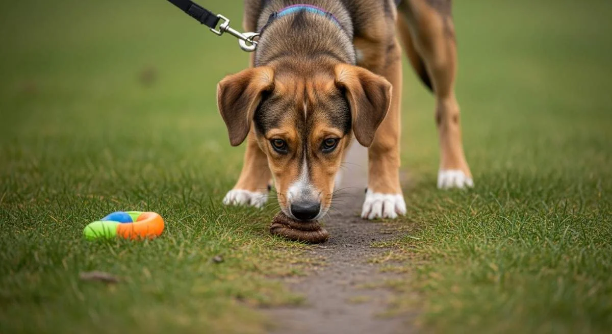 Hund wird vom Kotfressen abgelenkt und umgelenkt