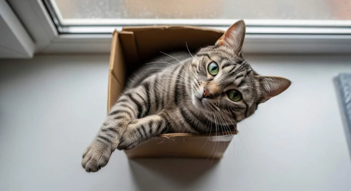 Katze Fuhlt Sich Im Kleinen Karton Geborgen