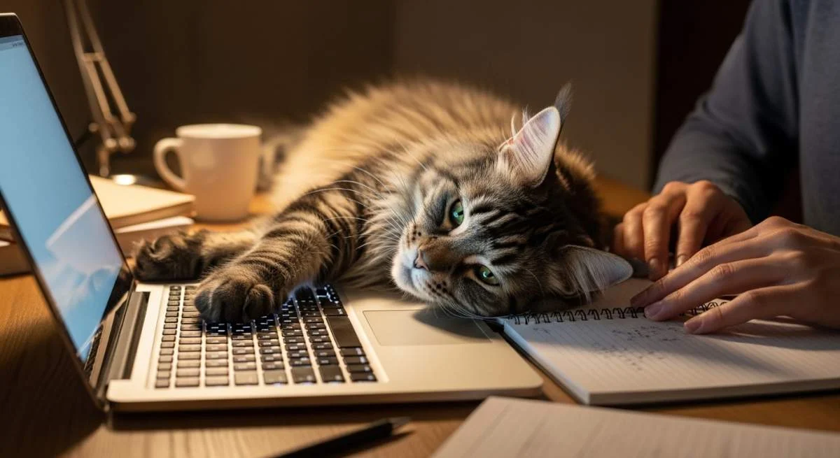 Katze liegt entspannt auf einer Laptop-Tastatur