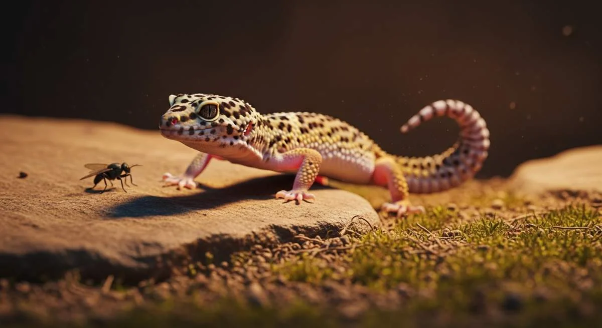 Leopardgecko wedelt mit dem Schwanz vor Jagd oder Abwehr