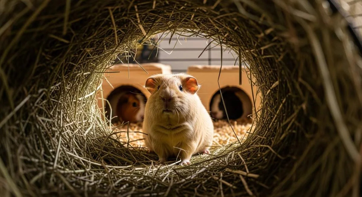 Meerschweinchen erstarrt plötzlich und bewegt sich nicht mehr. Schockstarre ist ein natürlicher Schutzreflex bei Beutetieren und kann durch Angst, laute Geräusche oder ungewohnte Reize ausgelöst werden.