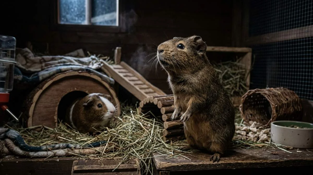 Meerschweinchen ruft nachts im Gehege