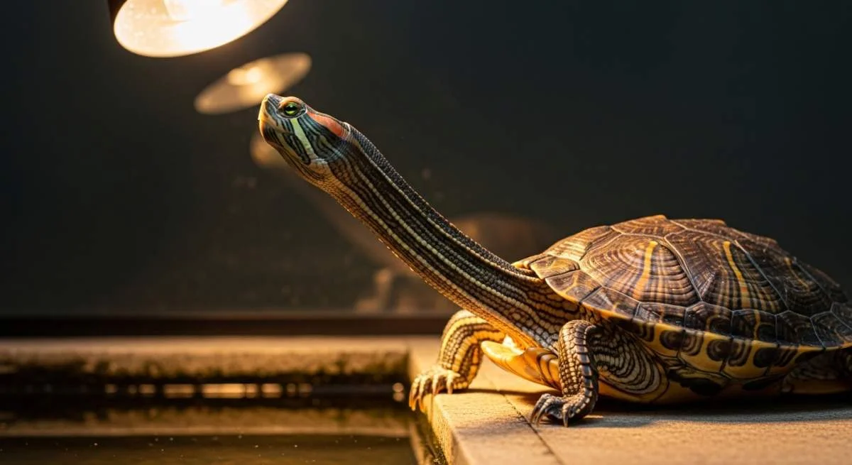 Schildkröte streckt ihren Hals weit aus und zeigt damit Neugier, Aufmerksamkeit und aktives Interesse an ihrer Umgebung.