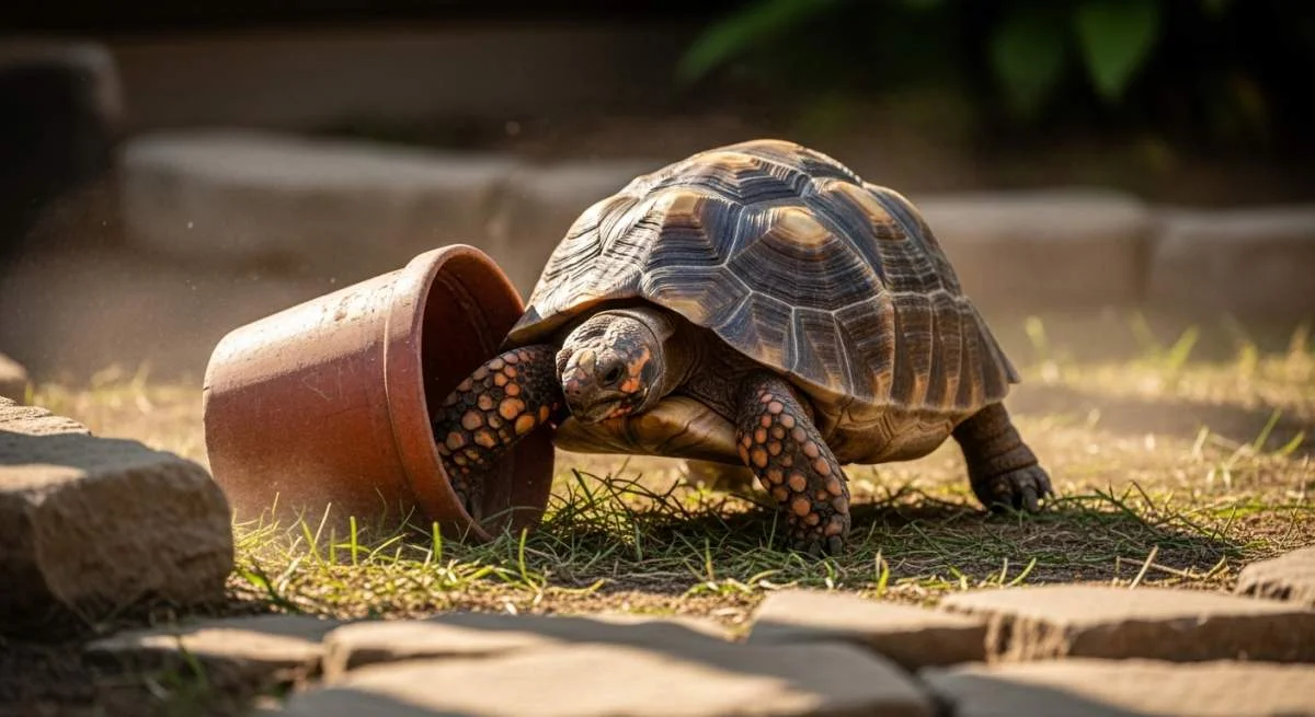 Schildkrote Rammt Gegenstand Im Gehege