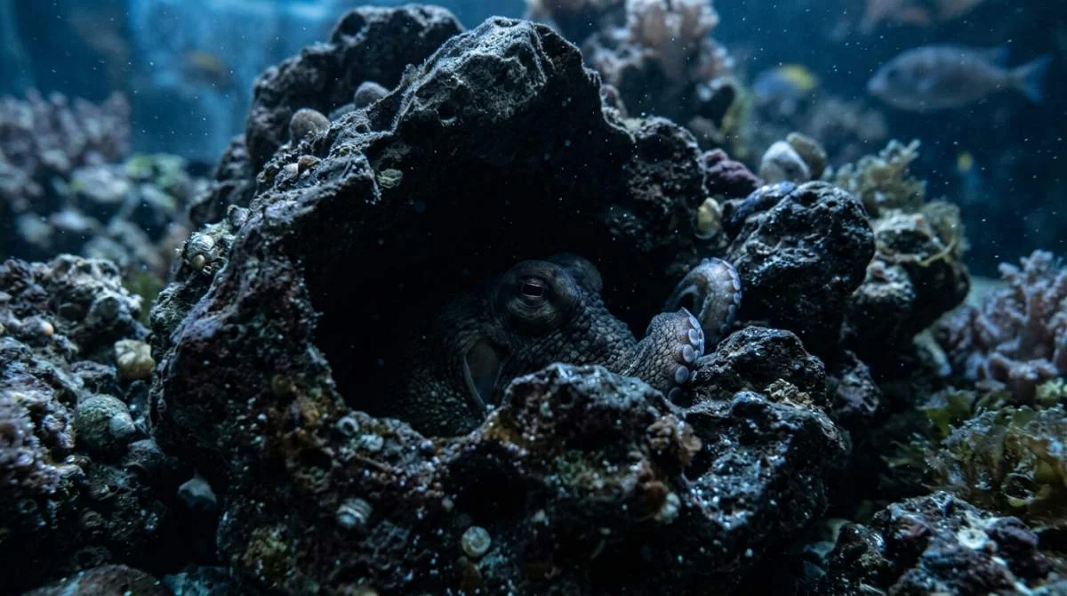 Verstecken gehört zum natürlichen Verhalten von Tintenfischen